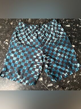 Vans excellent condition blue and black checked plaid swim shorts  XL Kids